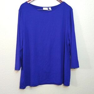 SLIGHTLY USED CHICO'S 3/4 SLEEVES STRIPPED SHIRT SIZE CHICO'S 3 NAVY BLUE